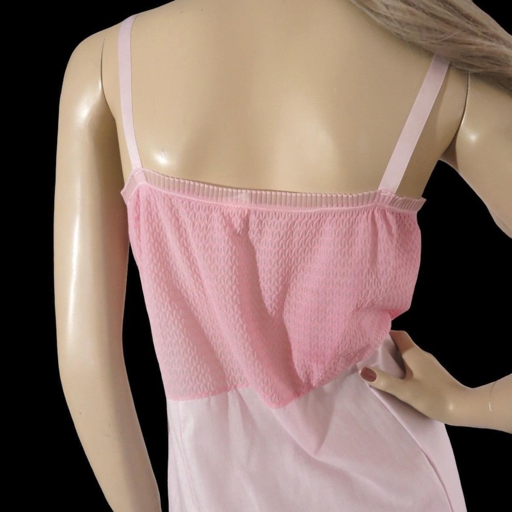 Vintage 70s Pink Slip Dress XS Shirred Bodice Pleated Hem Balletcore Dress - Picture 6 of 7